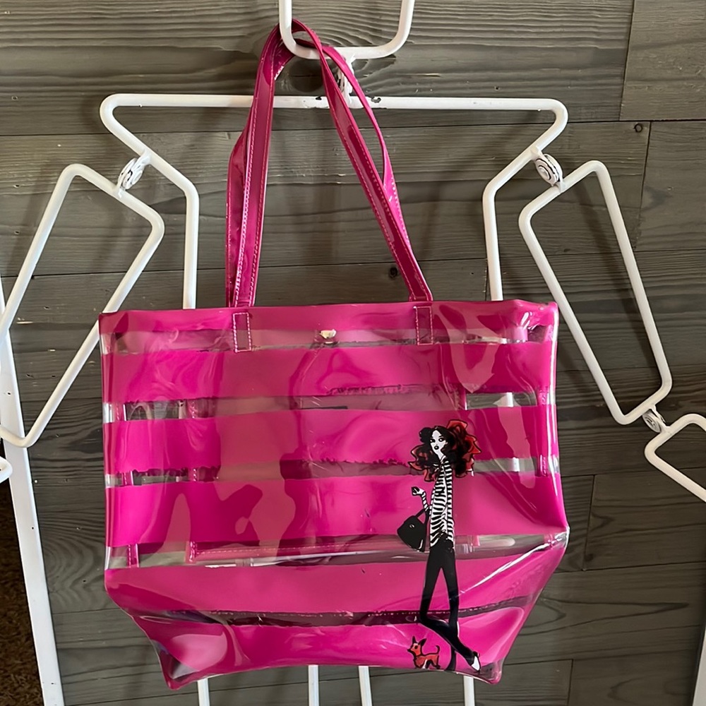 IZAK CLEAR PINK STRIPED SUMMER TOTE